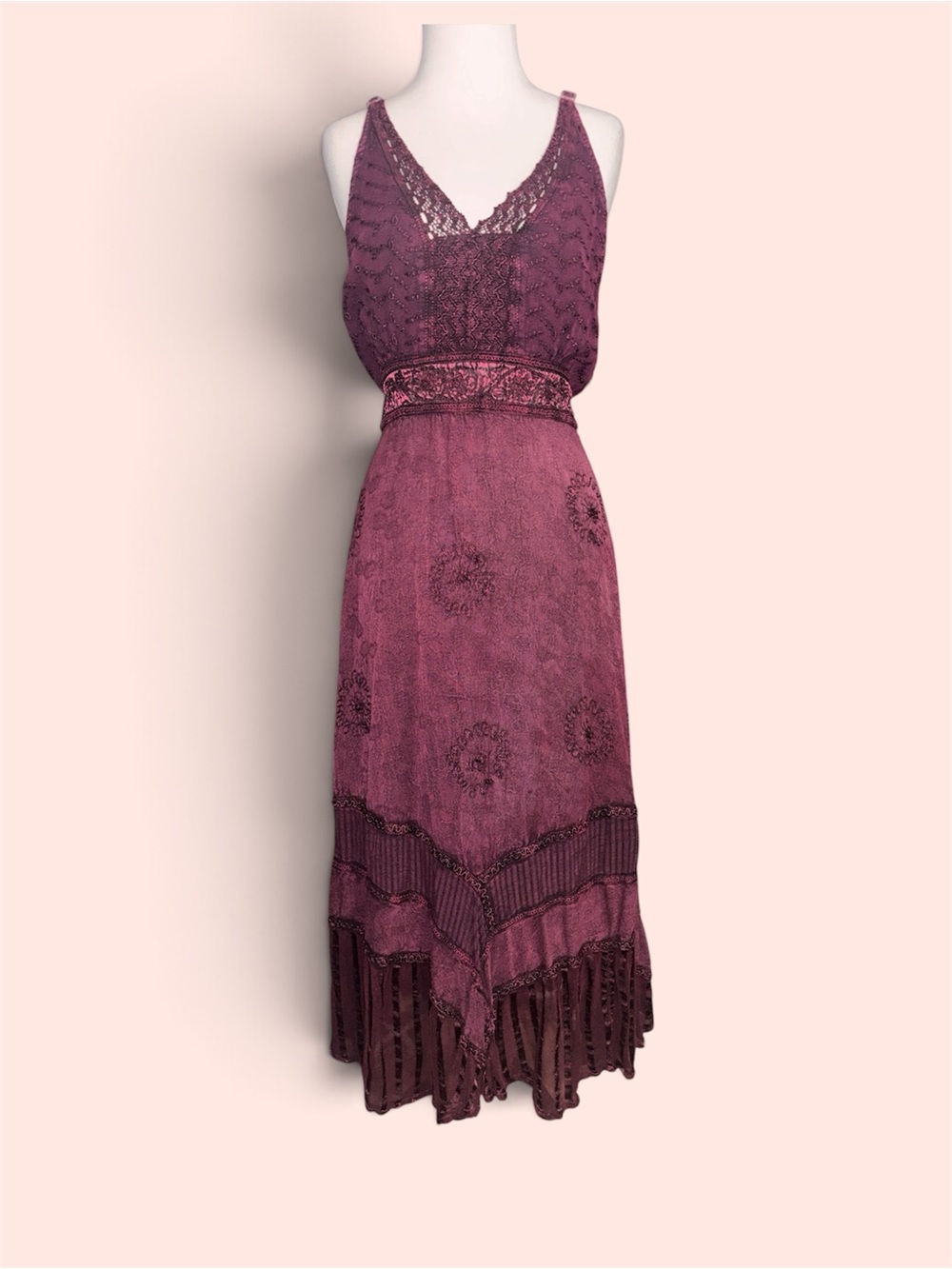 Advance Apparels Plum Lace-Trim Sleeveless Maxi Dress- READ Description